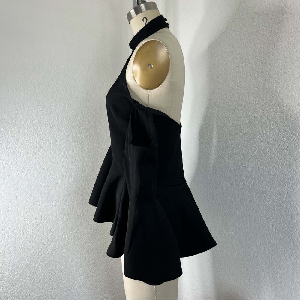 C/MEO COLLECTIVE Too Close Halter Bell Sleeve Cold Shoulder Black Top - Picture 6 of 12